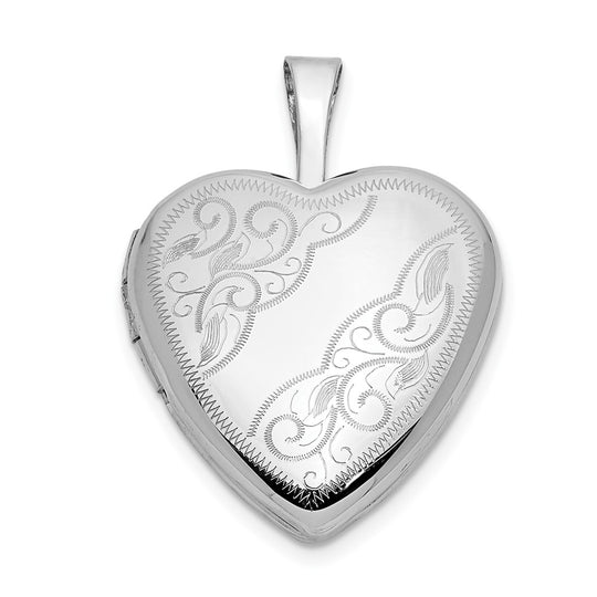 Locket de Corazón Floral de Oro Blanco de 14k de 16 mm