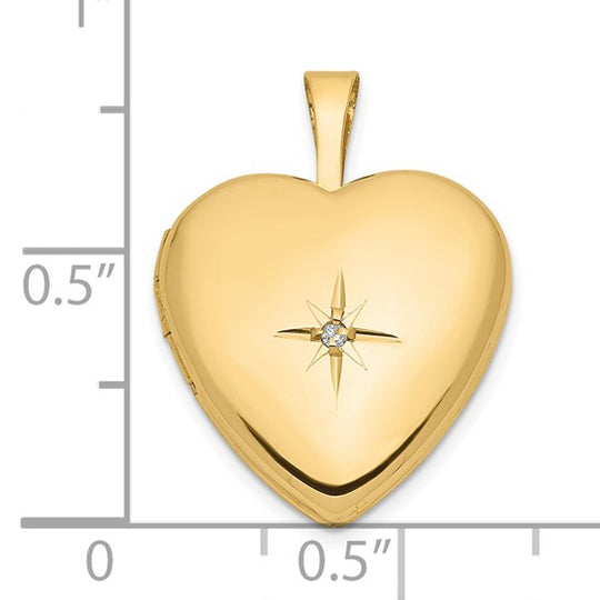 Medallón en Forma de Corazón de 16 mm con Estrella de Diamante de 0.01 ct en Oro Amarillo de 14k