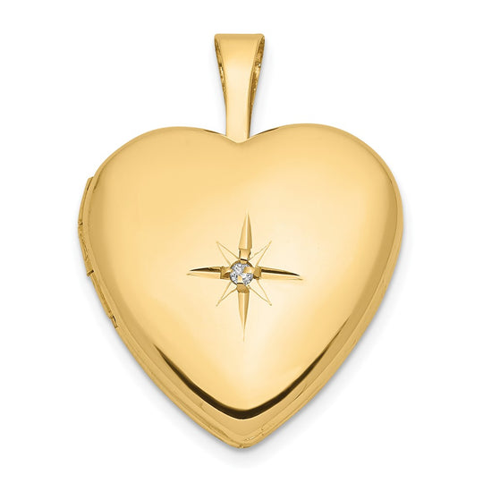 Medallón en Forma de Corazón de 16 mm con Estrella de Diamante de 0.01 ct en Oro Amarillo de 14k