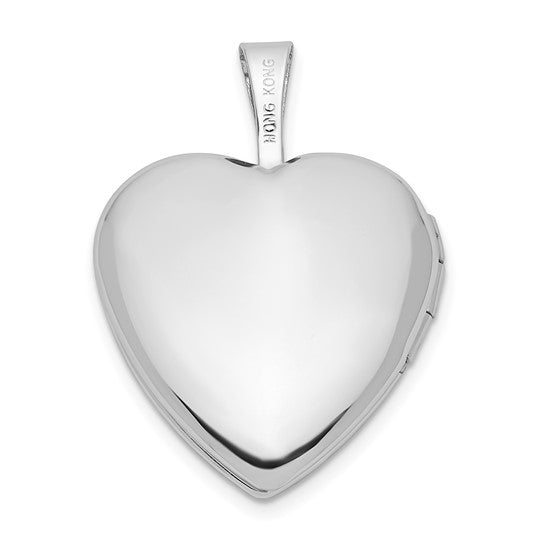 Locket de Corazón de Oro Blanco de 14k de 16 mm con Diamante de 0.01 ct