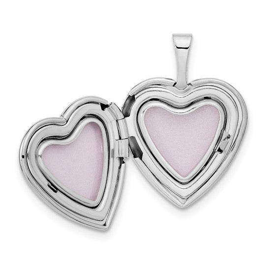 Locket de Corazón de Oro Blanco de 14k de 16 mm con Diamante de 0.01 ct