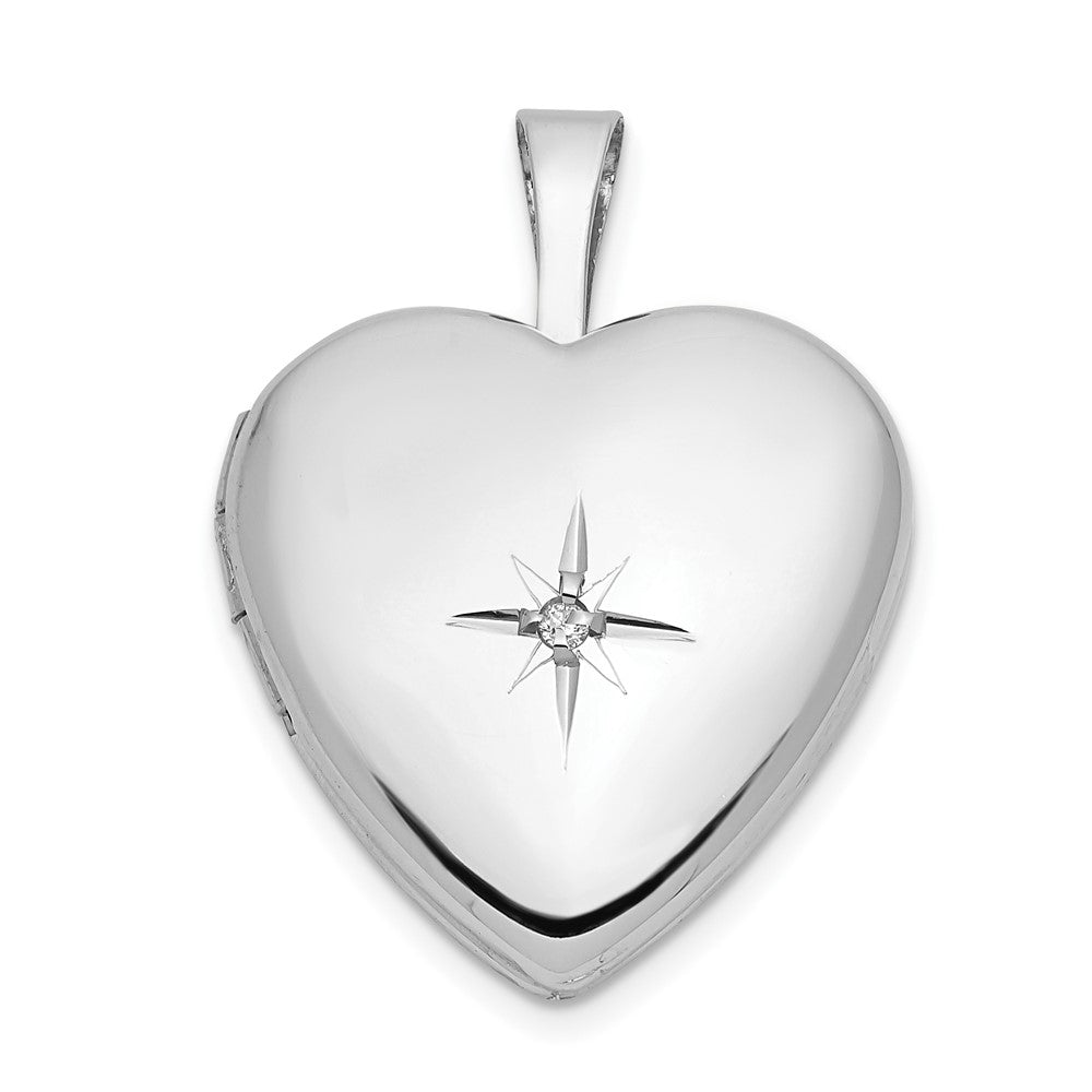 Locket de Corazón de Oro Blanco de 14k de 16 mm con Diamante de 0.01 ct