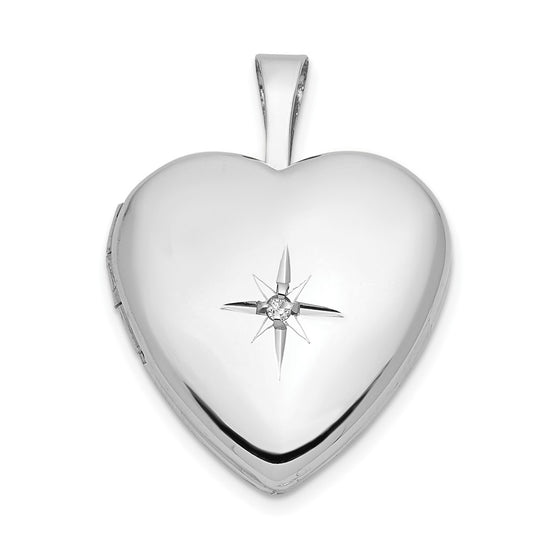 Locket de Corazón de Oro Blanco de 14k de 16 mm con Diamante de 0.01 ct