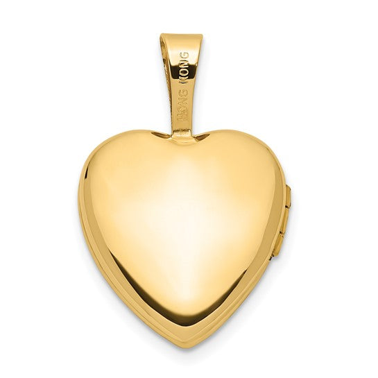 Locket Corazón en Oro Amarillo 14k de 12mm con Acabado Satinado y Rosa de Esmalte