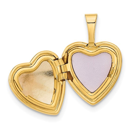 Locket Corazón en Oro Amarillo 14k de 12mm con Acabado Satinado y Rosa de Esmalte