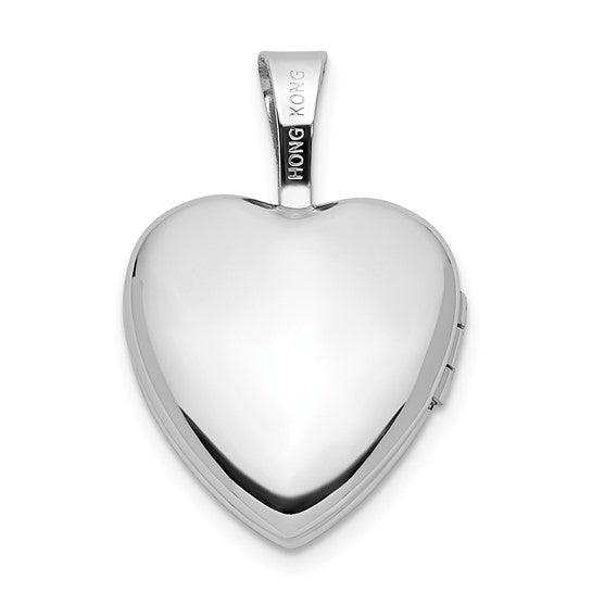 Locket Corazón de Rosa con Esmalte Satinado en Oro Blanco de 14k (12 mm)