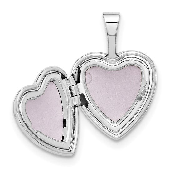 Locket Corazón de Rosa con Esmalte Satinado en Oro Blanco de 14k (12 mm)