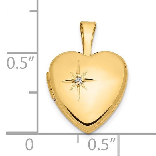 Locket Corazón de Oro Amarillo de 14k con Diamante de 0.01 ct (12 mm)