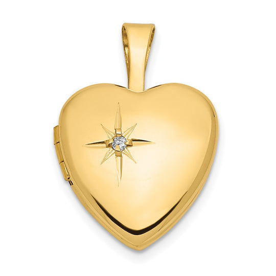 Locket Corazón de Oro Amarillo de 14k con Diamante de 0.01 ct (12 mm)