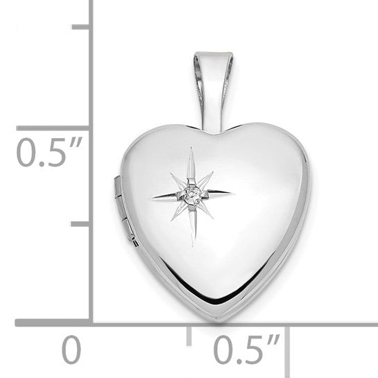 Locket Corazón de Oro Blanco de 14k con Diamante de 0.01 ct (12 mm)