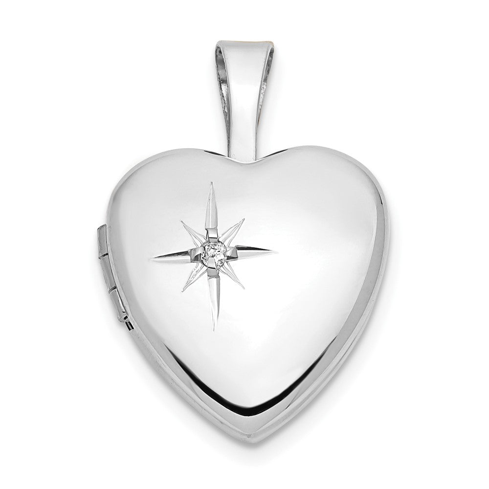 Locket Corazón de Oro Blanco de 14k con Diamante de 0.01 ct (12 mm)