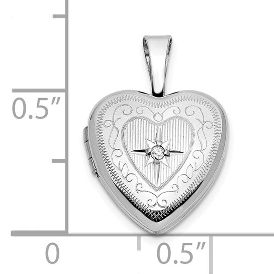 Locket Corazón Estrella con Diamante de 0.01 ct en Oro Blanco de 14k (12 mm)