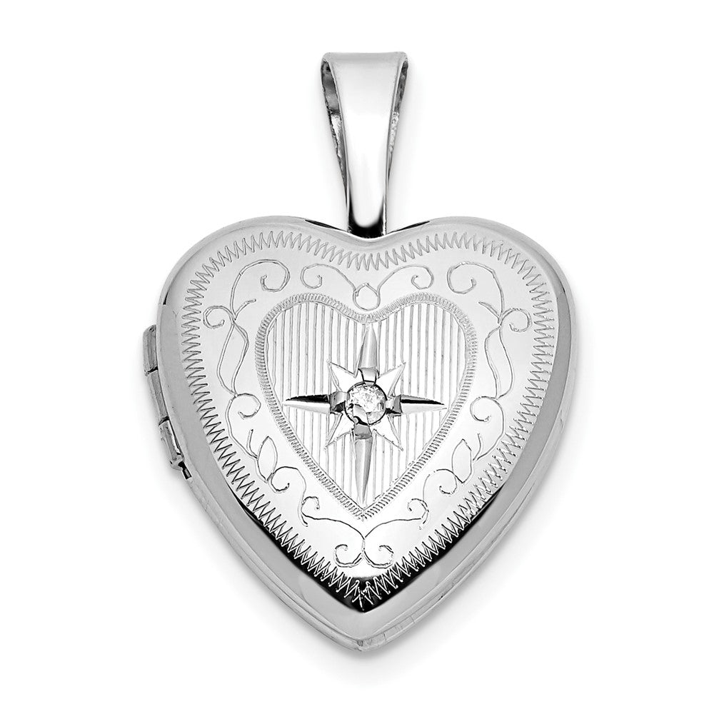 Locket Corazón Estrella con Diamante de 0.01 ct en Oro Blanco de 14k (12 mm)