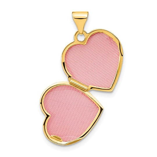 Locket de Corazón de Oro Amarillo de 14k con Diseño de Remolino Reversible de 15 mm