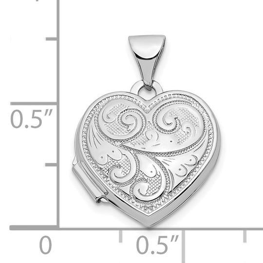 Medallón en Forma de Corazón de 15 mm con Diseño de Espiral Reversible en Oro Blanco de 14k