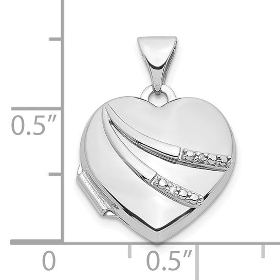 Locket Corazón de Oro Blanco de 14k con Diamante de 0.01ct (15mm)