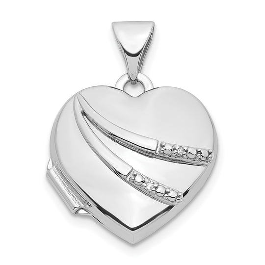 Locket Corazón de Oro Blanco de 14k con Diamante de 0.01ct (15mm)