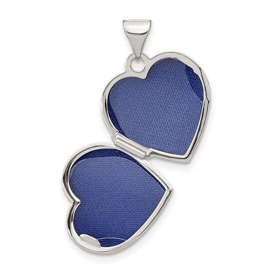 Locket de Corazón de Oro Blanco de 14k con Estrella de Diamante Cepillado de 15 mm