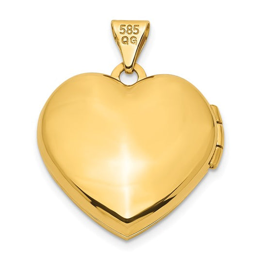 Locket Corazón de Oro Amarillo de 14k con Borde de Perlas y Acabado Cepillado (18mm)