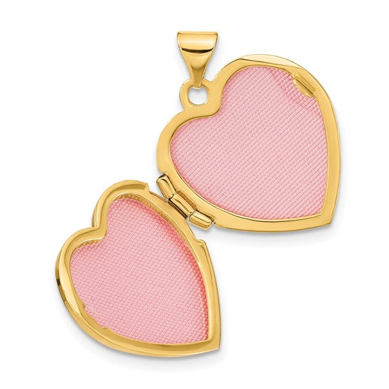 Locket Corazón de Oro Amarillo de 14k con Borde de Perlas y Acabado Cepillado (18mm)