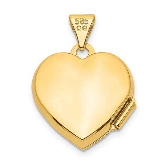 Locket de Corazón de Oro Amarillo de 14k con Rubí de 15 mm