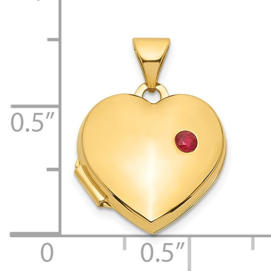 Locket de Corazón de Oro Amarillo de 14k con Rubí de 15 mm