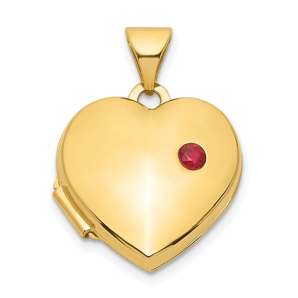 Locket de Corazón de Oro Amarillo de 14k con Rubí de 15 mm