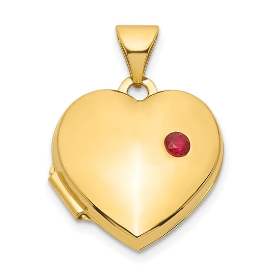 Locket de Corazón de Oro Amarillo de 14k con Rubí de 15 mm