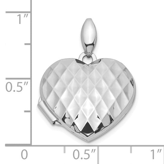 14k Oro Blanco Locket con Textura Acanelada en Forma de Corazón - 18mm