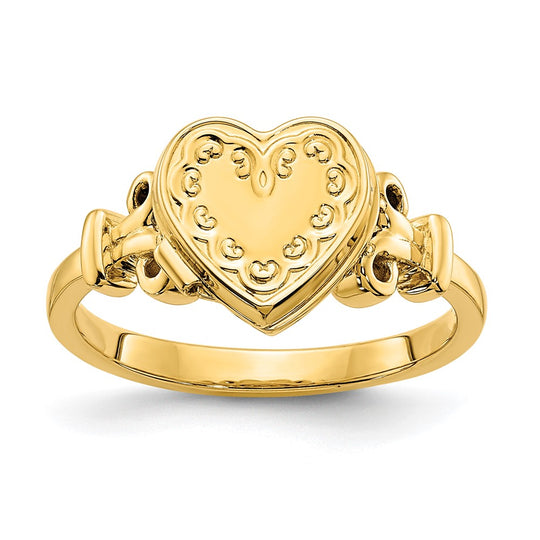 Anillo Locket Corazón de 14k con Incrustación de Tela y Detalles en Rosa