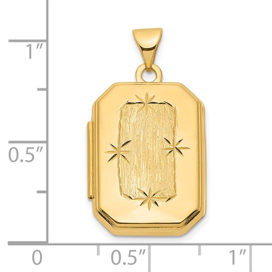 Medallón Rectangular de 20 mm con Corte de Diamante y Acabado Cepillado en Oro Amarillo de 14k