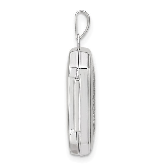 Locket Rectangular con Corte de Diamante y Cepillado en Oro Blanco de 14k