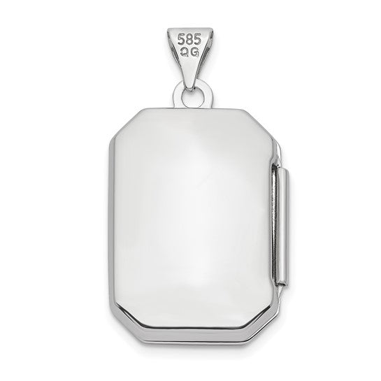 Locket Rectangular con Corte de Diamante y Cepillado en Oro Blanco de 14k