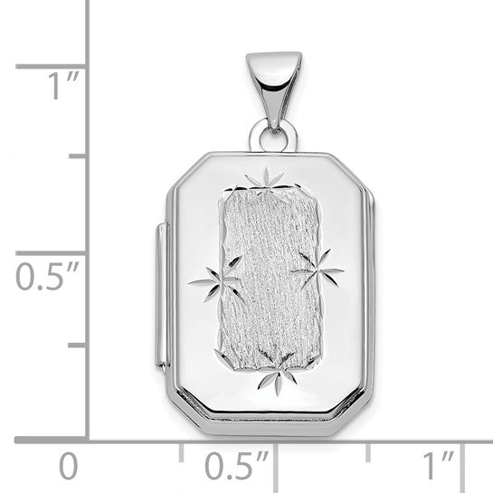 Locket Rectangular con Corte de Diamante y Cepillado en Oro Blanco de 14k