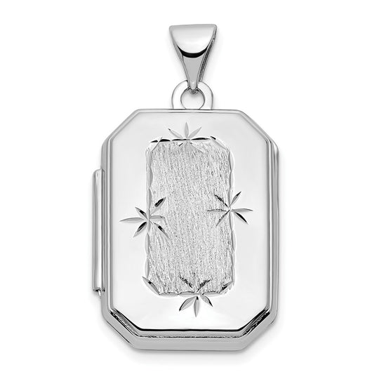 Locket Rectangular con Corte de Diamante y Cepillado en Oro Blanco de 14k