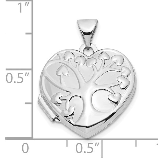 Locket Corazón con Árbol en Oro Blanco 14k de 18mm