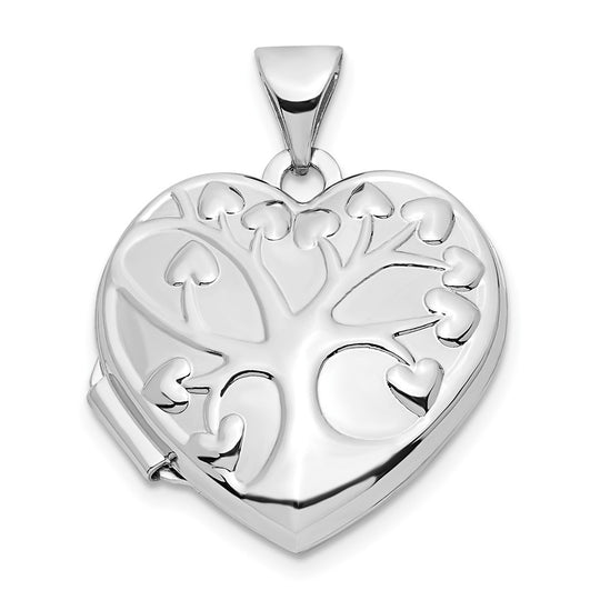 Locket Corazón con Árbol en Oro Blanco 14k de 18mm