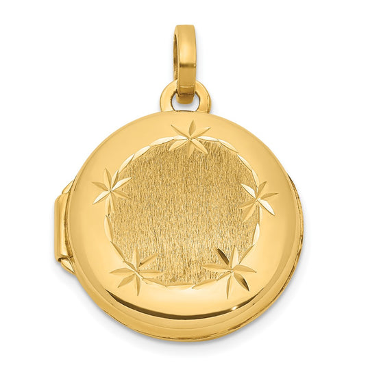 Locket Redondo de Oro Amarillo de 14k Pulido y Cepillado de 16 mm