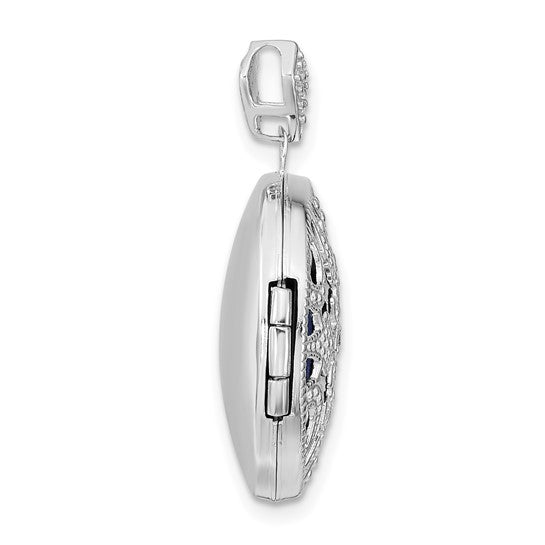 14k Oro Blanco Filigrana Locket Redondo de 20 mm con Diamante de 0.01 ct