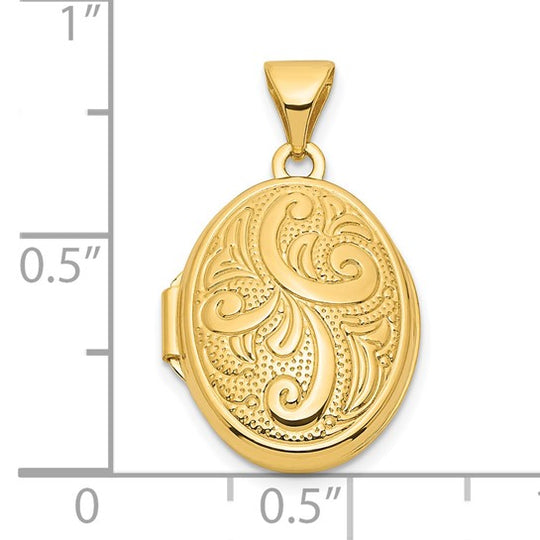 Locket Ovalado con Diseño de Remolino de Oro Amarillo de 14k