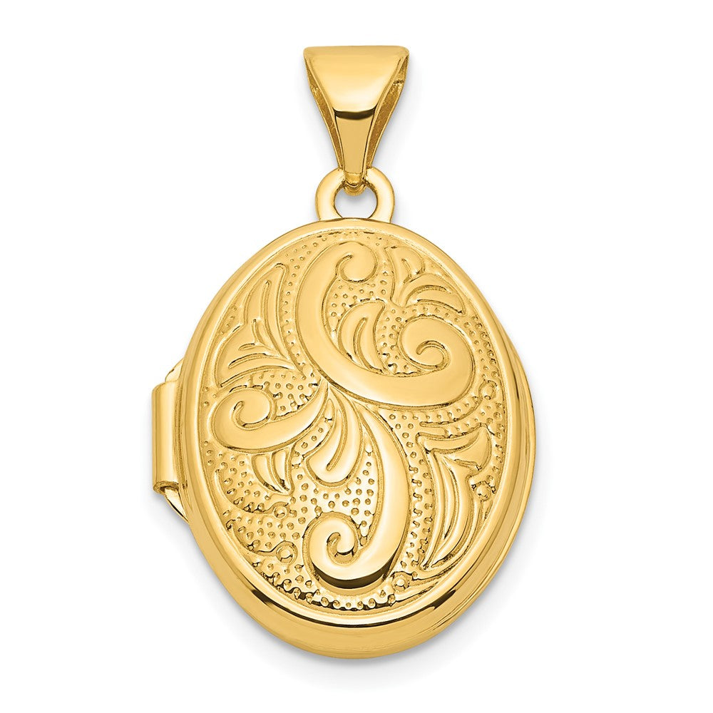 Locket Ovalado con Diseño de Remolino de Oro Amarillo de 14k