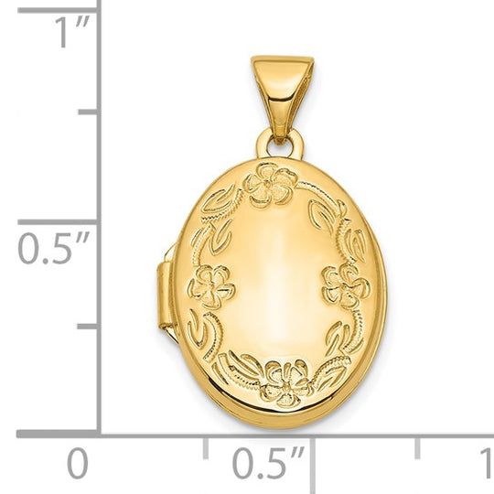 Locket Oval Floral de Oro Amarillo de 14k de 17 mm