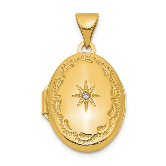 Locket Oval de Diamante Pulido en Oro Amarillo 14k