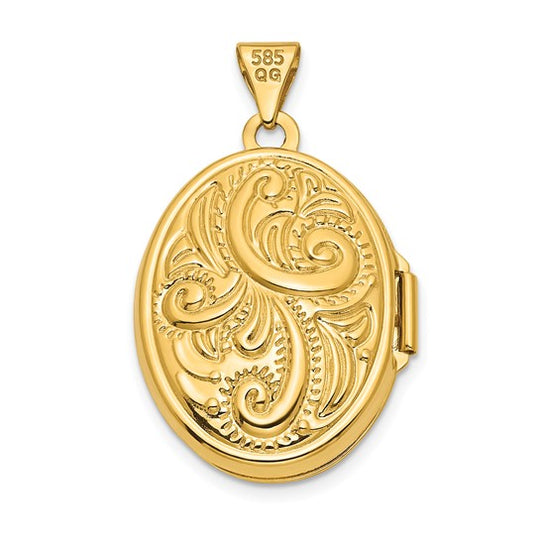 Locket Oval Reversible con Diseño de Remolino de 14k de 21 mm