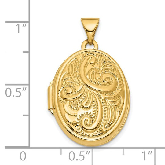 Locket Oval Reversible con Diseño de Remolino de 14k de 21 mm