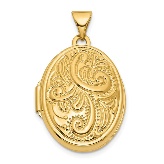 Locket Oval Reversible con Diseño de Remolino de 14k de 21 mm