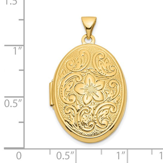 Medallón Ovalado Reversible con Diseño de Espiral Floral en Oro Amarillo de 14k de 26mm