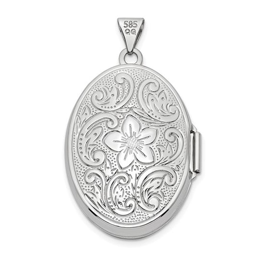 Locket Ovalado Floral con Diseño de Remolinos Reversible en Oro Blanco de 14k (26mm)