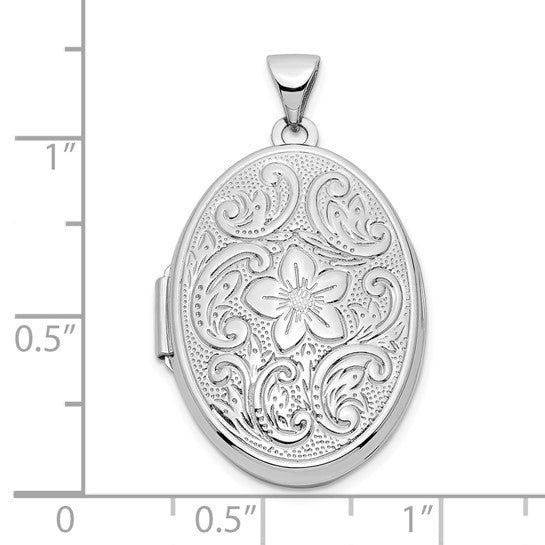 Locket Ovalado Floral con Diseño de Remolinos Reversible en Oro Blanco de 14k (26mm)