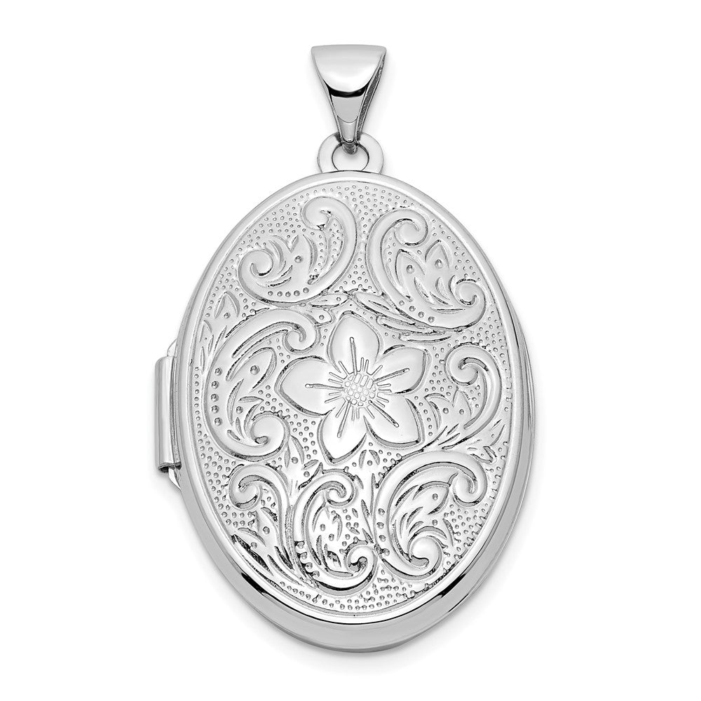 Locket Ovalado Floral con Diseño de Remolinos Reversible en Oro Blanco de 14k (26mm)